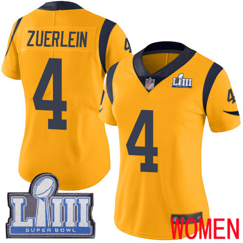 Los Angeles Rams Limited Gold Women Greg Zuerlein Jersey NFL Football 4 Super Bowl LIII Bound Rush Vapor Untouchable